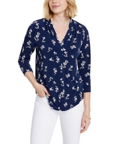 Printed V-Neck Top Intrepid Blue Combo $19.81 Tops