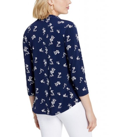 Printed V-Neck Top Intrepid Blue Combo $19.81 Tops