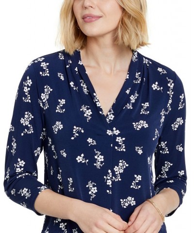 Printed V-Neck Top Intrepid Blue Combo $19.81 Tops