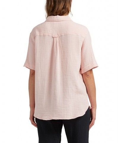 Women's Textured Short Sleeve Shirt Pink $41.34 Tops