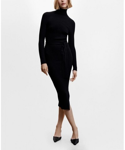 Women's Ribbed Knot Detail Dress Black $30.10 Dresses