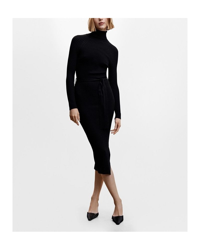 Women's Ribbed Knot Detail Dress Black $30.10 Dresses