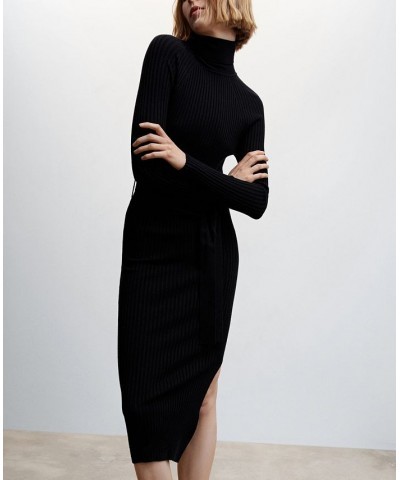 Women's Ribbed Knot Detail Dress Black $30.10 Dresses