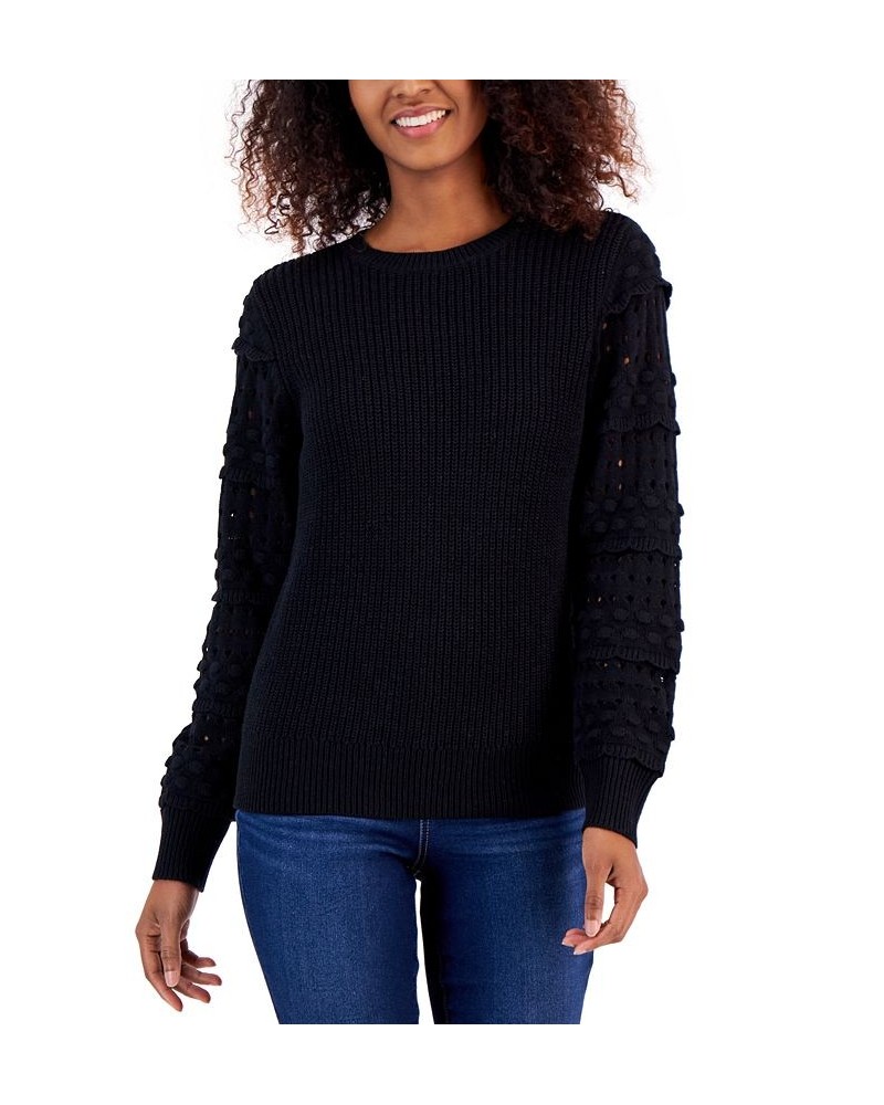 Women's Mixed-Knit Sweater Black $21.39 Sweaters