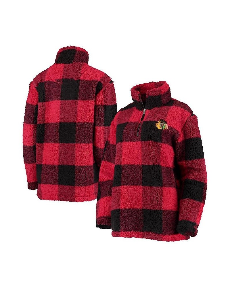 Women's Red Black Chicago Blackhawks Plaid Sherpa Quarter-Zip Jacket Red, Black $55.00 Jackets