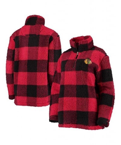 Women's Red Black Chicago Blackhawks Plaid Sherpa Quarter-Zip Jacket Red, Black $55.00 Jackets