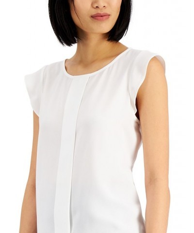 Pleated Flutter-Sleeve Top Ivory/Cream $33.00 Tops