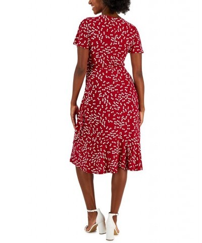 Women's Dahlia Dot-Print V-Neck Flutter-Sleeve Dress Crimson/Cream $22.14 Dresses