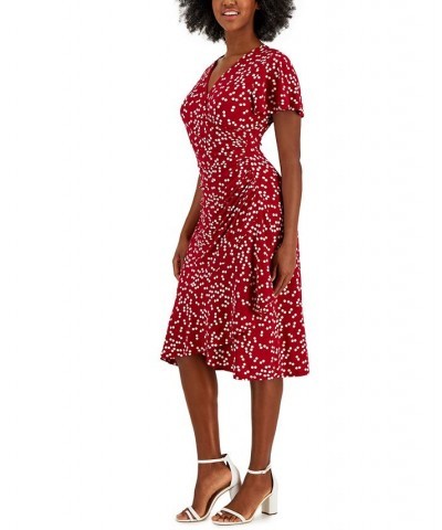 Women's Dahlia Dot-Print V-Neck Flutter-Sleeve Dress Crimson/Cream $22.14 Dresses