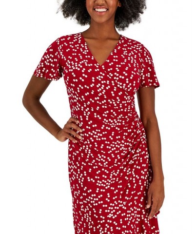 Women's Dahlia Dot-Print V-Neck Flutter-Sleeve Dress Crimson/Cream $22.14 Dresses