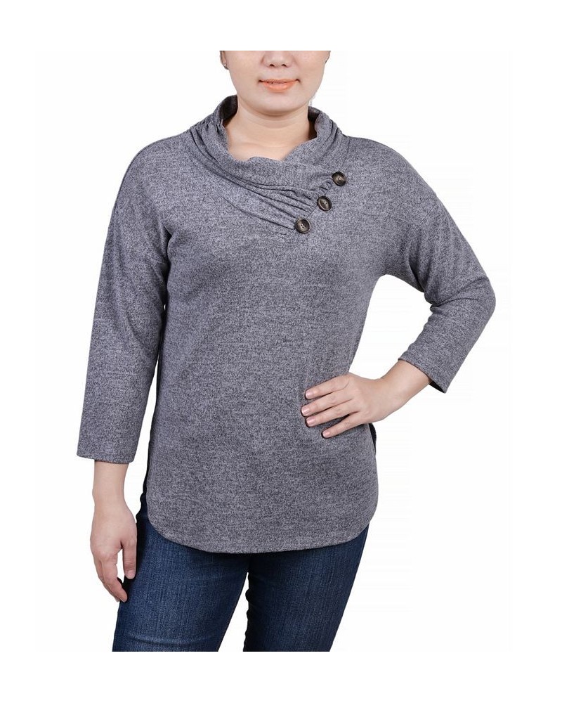 Women's 3/4 Sleeve Crossover Cowl Neck Top Gray $13.44 Tops