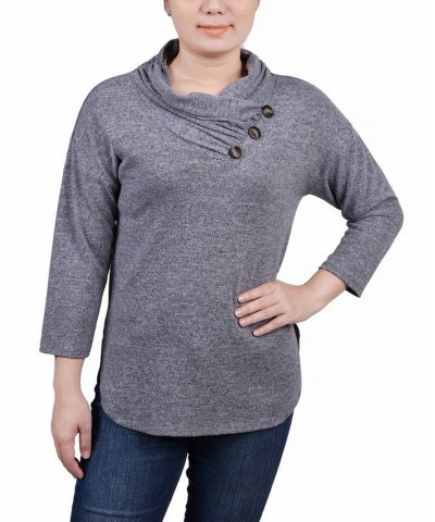 Women's 3/4 Sleeve Crossover Cowl Neck Top Gray $13.44 Tops