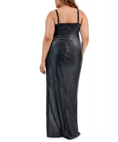 Trendy Plus Size Cowl-Neck Metallic-Knit Gown Black/Silver $17.48 Dresses