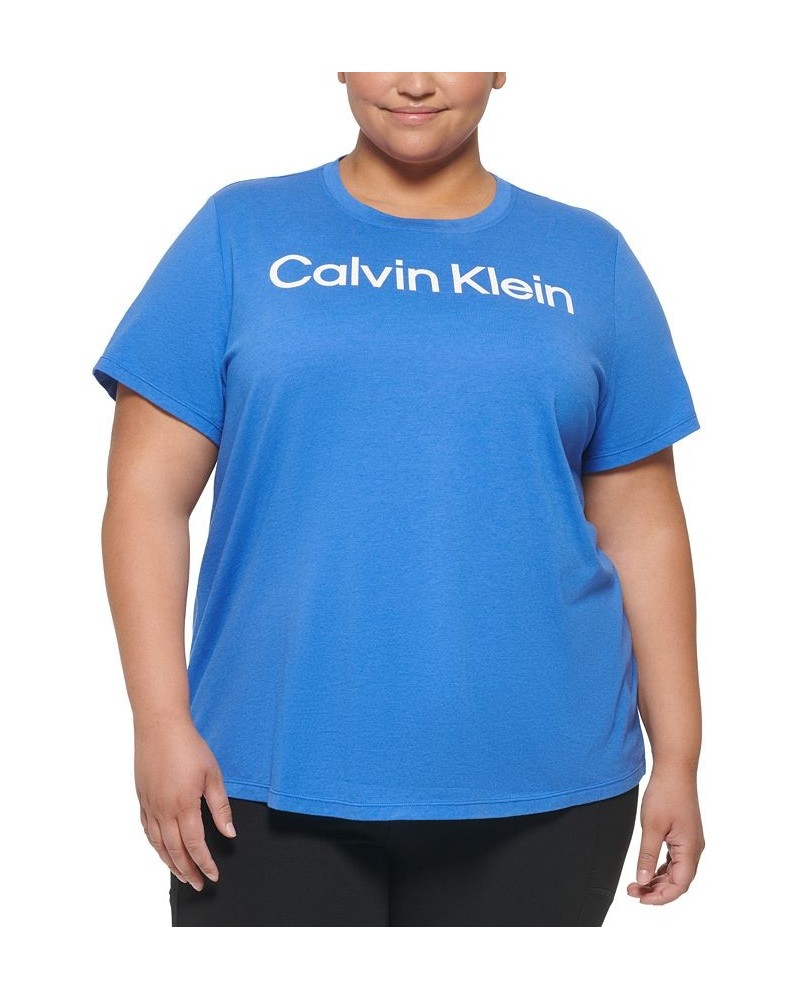 Plus Size Logo-Print Relaxed-Crewneck T-Shirt Blue $17.55 Tops