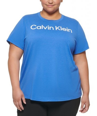 Plus Size Logo-Print Relaxed-Crewneck T-Shirt Blue $17.55 Tops