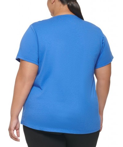 Plus Size Logo-Print Relaxed-Crewneck T-Shirt Blue $17.55 Tops