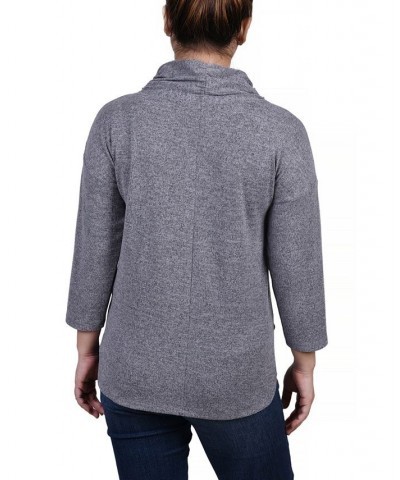 Women's 3/4 Sleeve Crossover Cowl Neck Top Gray $13.44 Tops