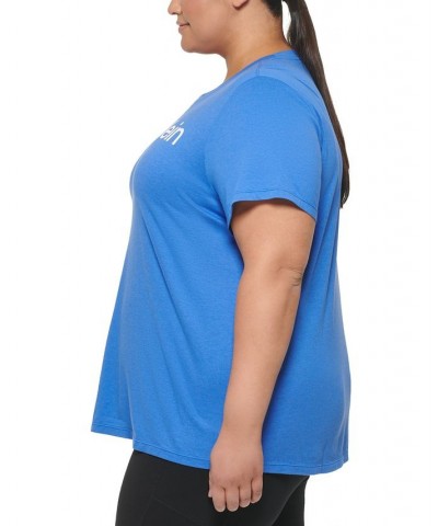 Plus Size Logo-Print Relaxed-Crewneck T-Shirt Blue $17.55 Tops