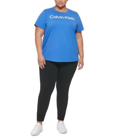 Plus Size Logo-Print Relaxed-Crewneck T-Shirt Blue $17.55 Tops