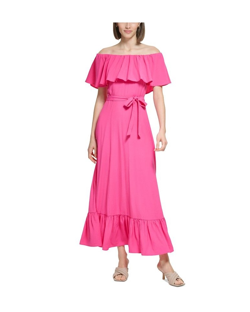 Women's Off-The-Shoulder Ruffled Maxi Dress Pink $47.74 Dresses