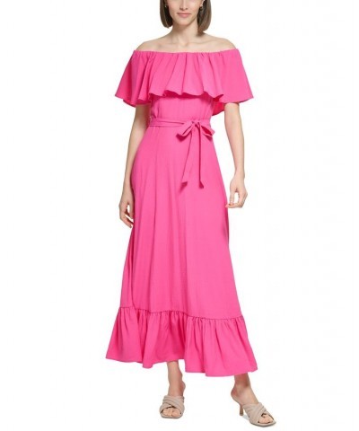 Women's Off-The-Shoulder Ruffled Maxi Dress Pink $47.74 Dresses