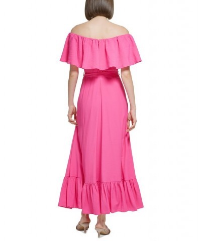 Women's Off-The-Shoulder Ruffled Maxi Dress Pink $47.74 Dresses