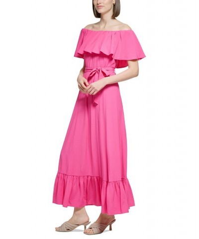 Women's Off-The-Shoulder Ruffled Maxi Dress Pink $47.74 Dresses