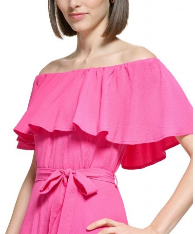 Women's Off-The-Shoulder Ruffled Maxi Dress Pink $47.74 Dresses