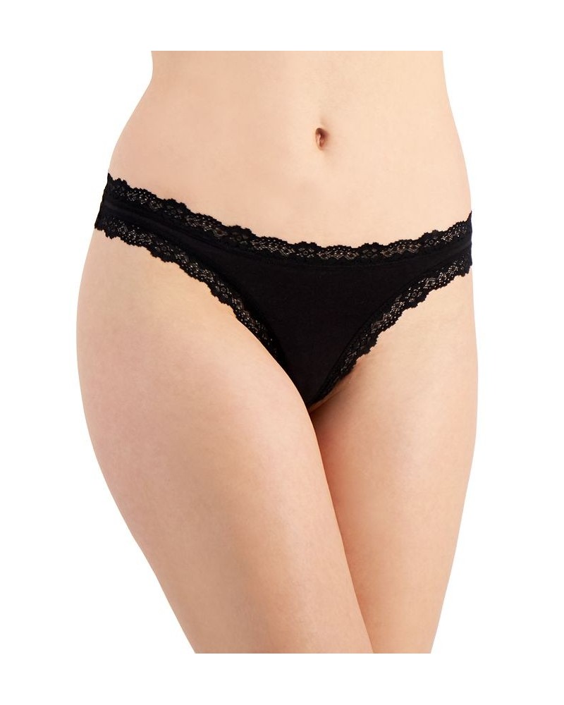 Women's Lace-Trim Thong Classic Black $8.00 Panty