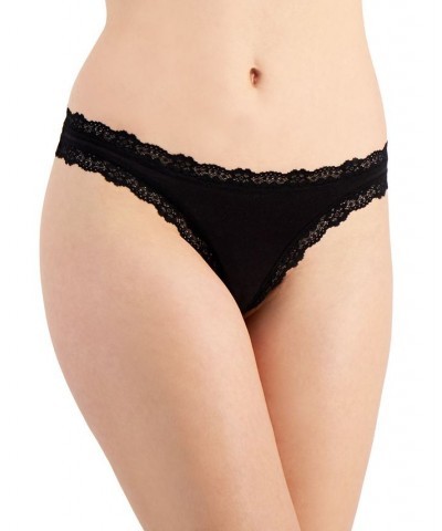 Women's Lace-Trim Thong Classic Black $8.00 Panty