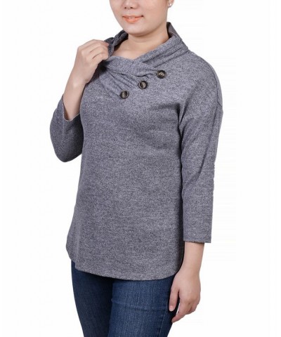 Women's 3/4 Sleeve Crossover Cowl Neck Top Gray $13.44 Tops