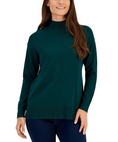 Women's Cotton Seam-Front Mock Neck Sweater Green $9.17 Sweaters