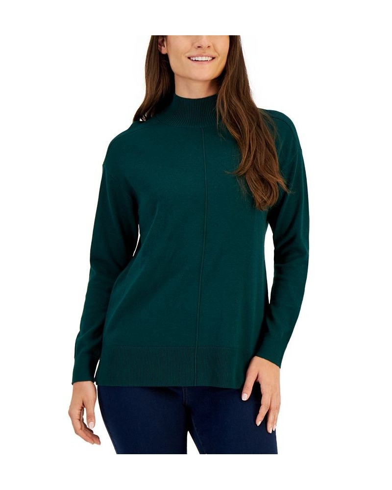 Women's Cotton Seam-Front Mock Neck Sweater Green $9.17 Sweaters