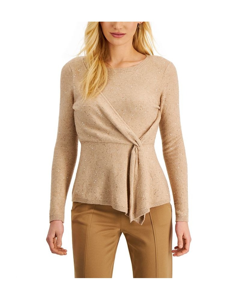 Women's Solid Side-Twist Cascade Sweater Lt/pas Bwn $76.50 Sweaters