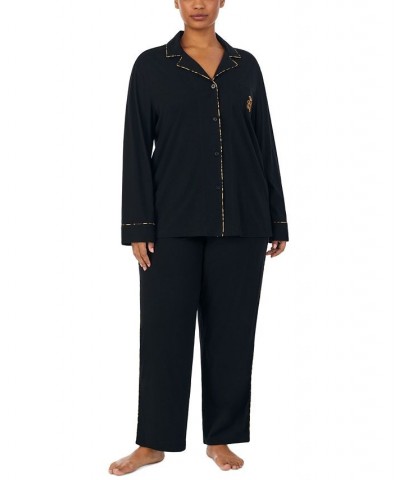 Plus Size Notched-Collar Pajama Set Black $30.69 Sleepwear