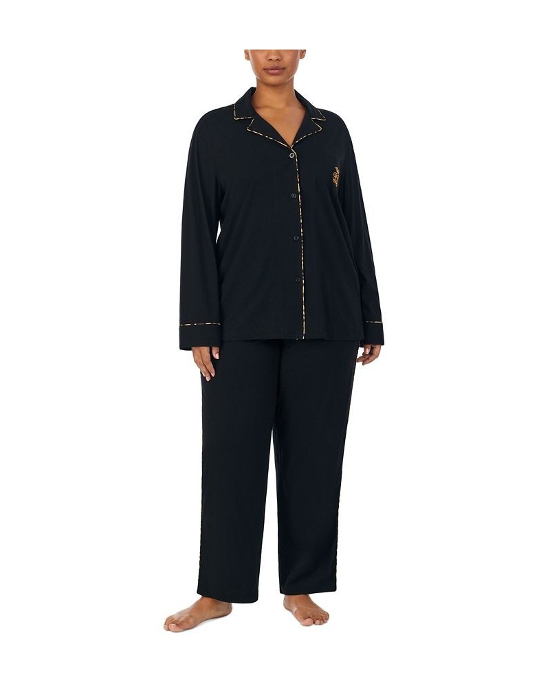 Plus Size Notched-Collar Pajama Set Black $30.69 Sleepwear