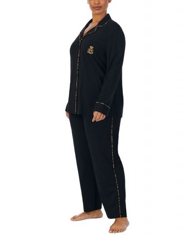 Plus Size Notched-Collar Pajama Set Black $30.69 Sleepwear