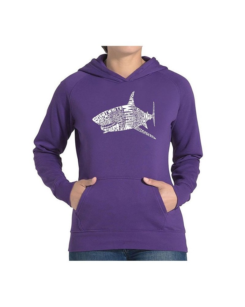 Women's Word Art Hooded Sweatshirt -Species Of Shark Purple $35.39 Sweatshirts