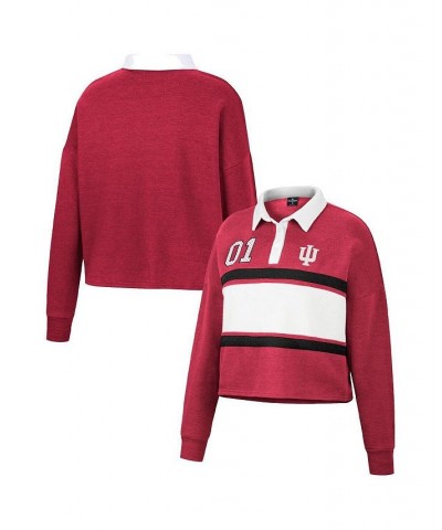 Women's Heather Crimson Indiana Hoosiers I Love My Job Rugby Long Sleeve Shirt Crimson $35.99 Tops