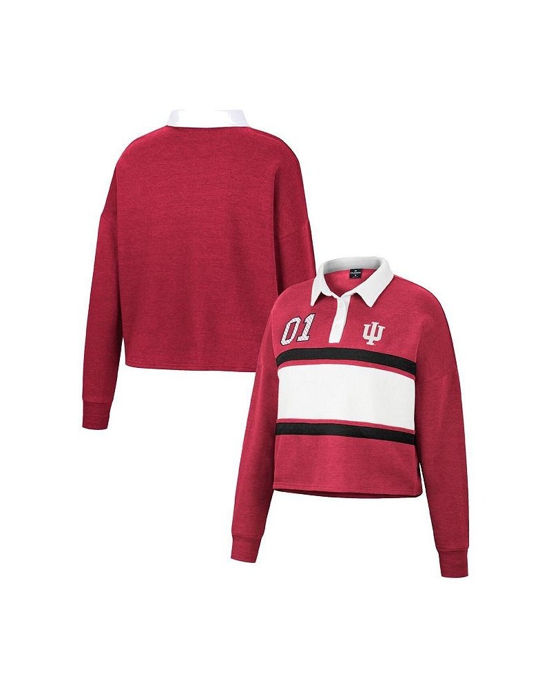 Women's Heather Crimson Indiana Hoosiers I Love My Job Rugby Long Sleeve Shirt Crimson $35.99 Tops