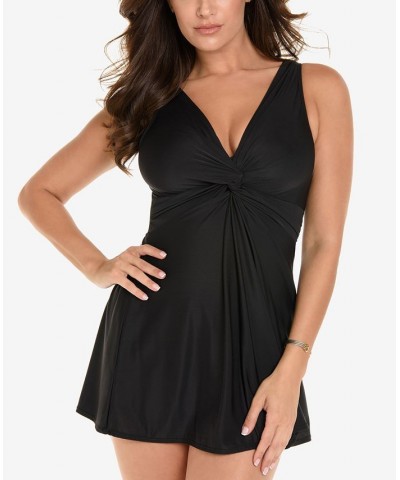 Marais Allover Slimming V-Neck Swimdress Black $93.60 Swimsuits