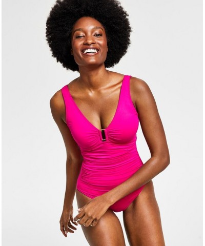 Ralph Lauren Ring Over The Shoulder One Piece Swimsuit Orchid $72.85 Swimsuits