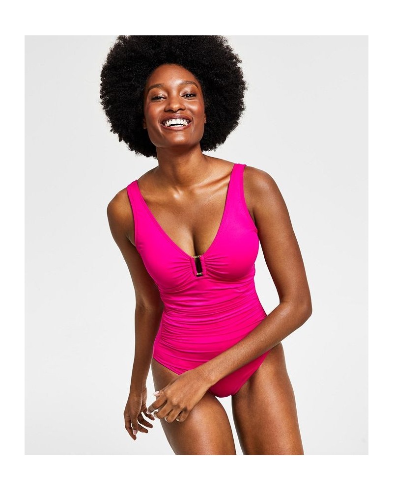 Ralph Lauren Ring Over The Shoulder One Piece Swimsuit Orchid $72.85 Swimsuits