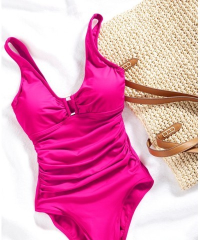 Ralph Lauren Ring Over The Shoulder One Piece Swimsuit Orchid $72.85 Swimsuits