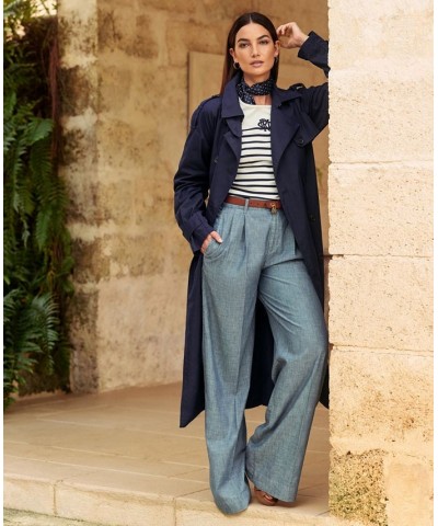 Women's Pleated Chambray Wide-Leg Pants Regular & Petite Beryl Blue Wash $68.20 Pants