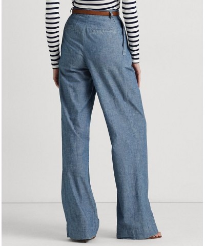 Women's Pleated Chambray Wide-Leg Pants Regular & Petite Beryl Blue Wash $68.20 Pants