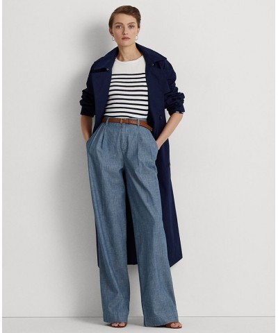 Women's Pleated Chambray Wide-Leg Pants Regular & Petite Beryl Blue Wash $68.20 Pants