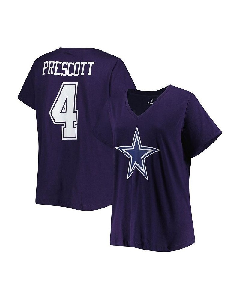 Women's Branded Dak Prescott Navy Dallas Cowboys Plus Size Player Name and Number Logo V-Neck T-shirt Navy $28.07 Tops