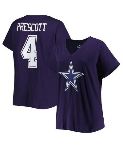 Women's Branded Dak Prescott Navy Dallas Cowboys Plus Size Player Name and Number Logo V-Neck T-shirt Navy $28.07 Tops