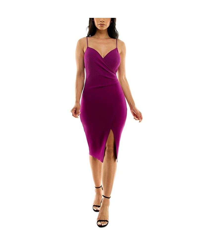 Juniors' Surplice Bodycon Slit-Front Dress Grape $36.57 Dresses